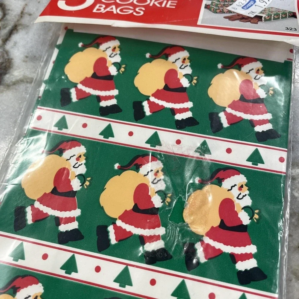 Vtg‎ 1989 Christmas Jeanmarie 3 Poly-Lined Cookie Treat Candy Bakery Gift Bags